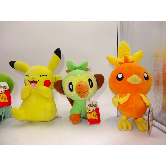 Pokemon Plush Toy Set Charmander Bulbasaur Pikachu Grookey Torchic 8" Official C - Picture 2 of 12